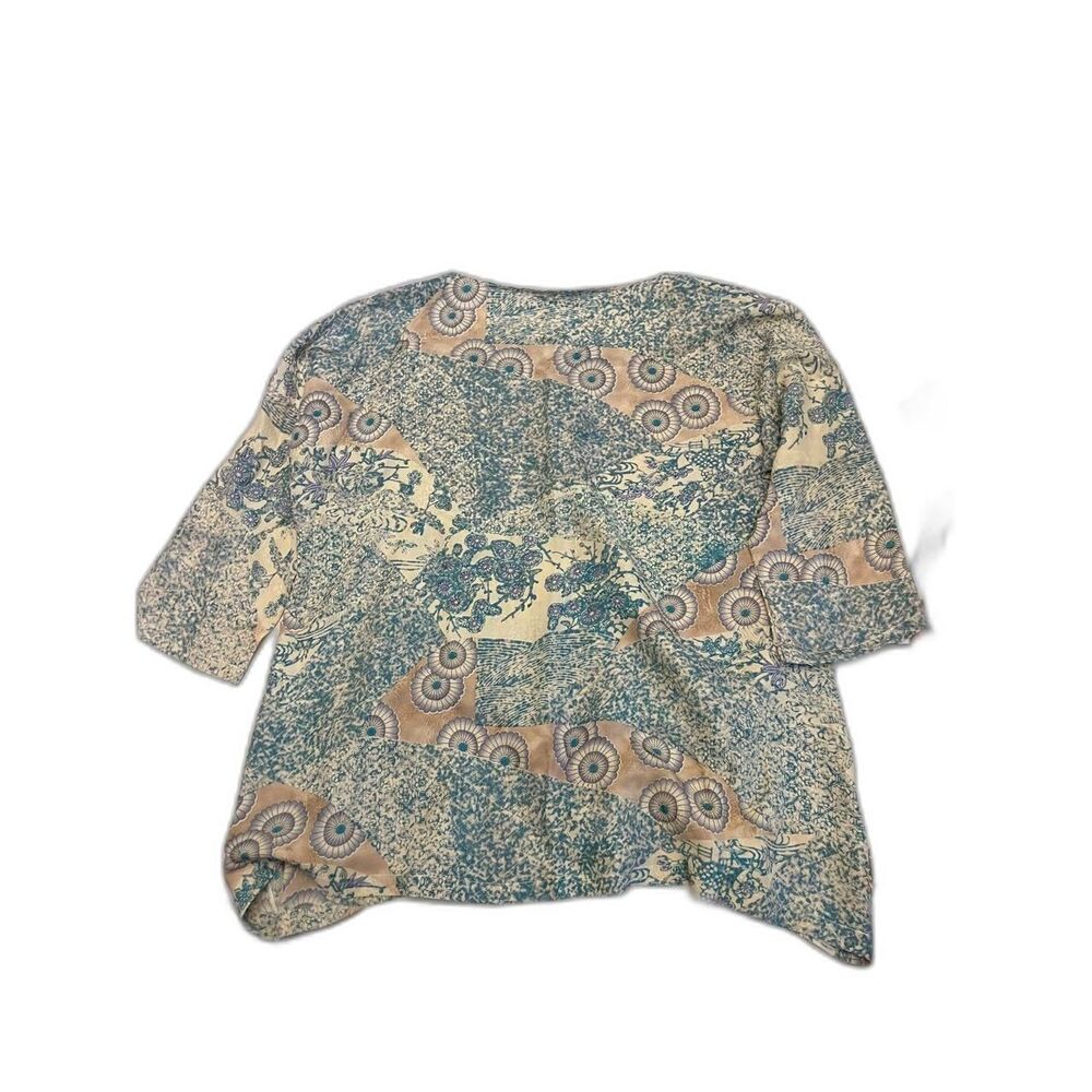 Citron Santa Monica Silk 3/4 Sleeve Boatneck Tunic Asian Waves Floral Size L